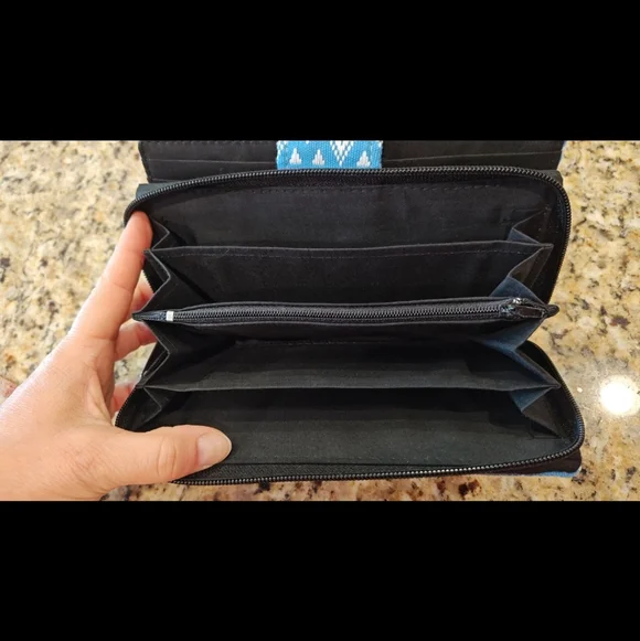 Blue Patterned Women's Fabric Clutch Wallet - Picture 4 of 12